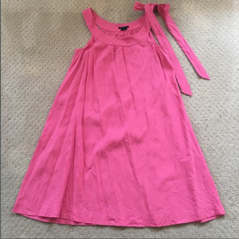 Theory pink sleeveless linen dress with tie size 4